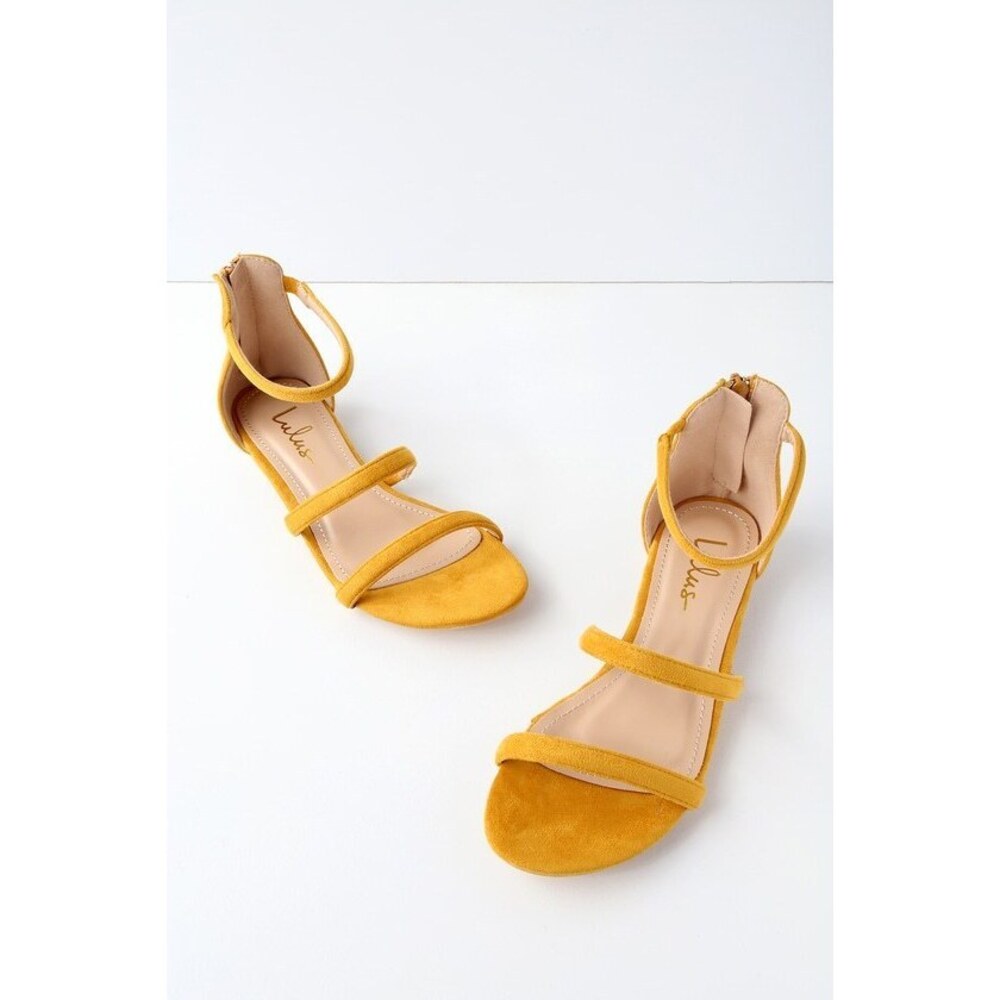 Lulus Quin Mustard Suede Flat Sandals Yellow - Size 8